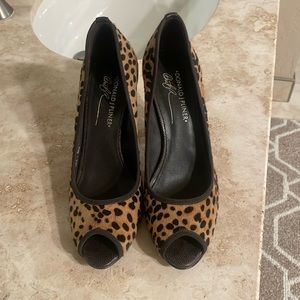 Donald J Pliner Women's Fatima Peep Toe Pump Shoes 8.5 Calf Hair